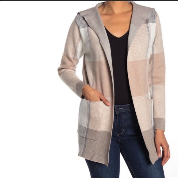 Joseph A Jackets & Blazers - Joseph A Neutral Plaid Hoodie Long Sleeves Open Front Cardigan Size Small